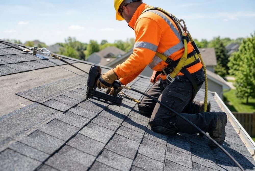roof replacement with safety harness